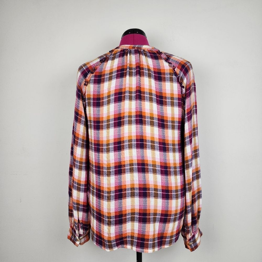Anthropologie Pilcro Breezy Button Front Plaid Ruffle Blouse Top Shirt - Picture 3 of 16